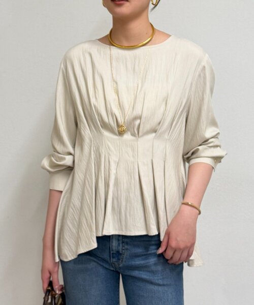 LOUNGEDRESS（ラウンジドレス）の「Aラインペプラムブラウス（シャツ/ブラウス・レディース・ライトベージュ/オフホワイト/チャコールグレー・FREE）」の3枚目の写真