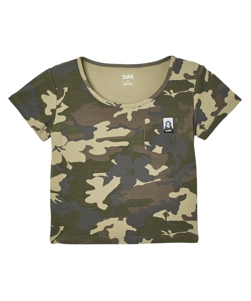X-girl（エックスガール）の「FACE LABEL S/S BABY TEE（Tシャツ/カットソー・レディース・ブラック/ホワイト/カモフラージュ・ONE SIZE）」の3枚目の写真