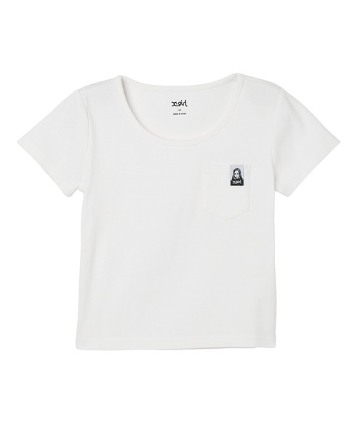 X-girl（エックスガール）の「FACE LABEL S/S BABY TEE（Tシャツ/カットソー・レディース・ブラック/ホワイト/カモフラージュ・ONE SIZE）」の15枚目の写真