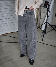 デニムバレルレッグワイドパンツ