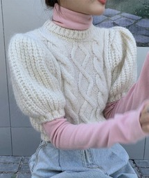 ショートパフスリーブケーブルニット