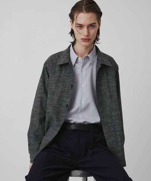 新作】Slab Tweed カバーオールシャツ ｜春服/レーヨン/伸縮性/羽織り