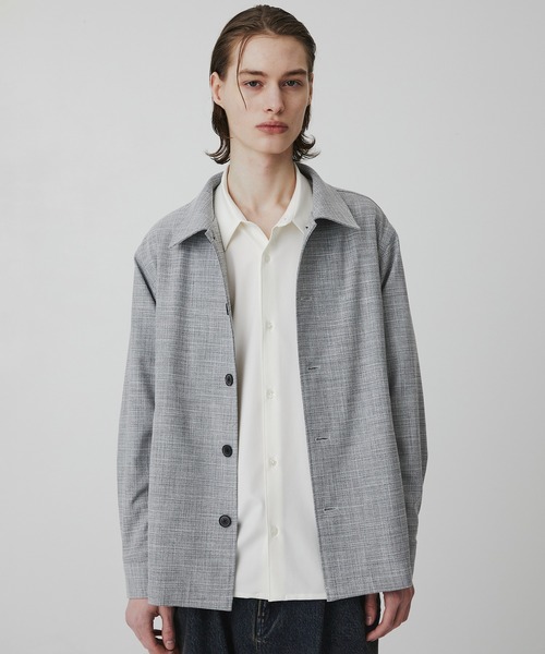 UNITED TOKYO（ユナイテッドトウキョウ）の「【着心地抜群】Slab Tweed カバーオールシャツ　｜レーヨン/伸縮性/羽織り/通気性/薄手（カバーオール・メンズ・ネイビー/ライトグレー/ブラック・1/2）」の12枚目の写真