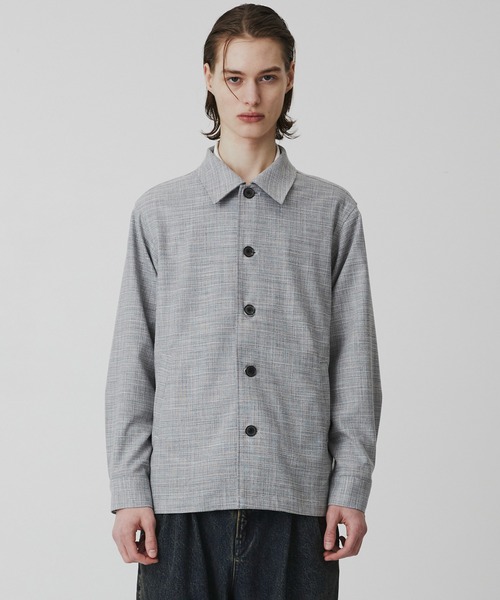 UNITED TOKYO（ユナイテッドトウキョウ）の「【着心地抜群】Slab Tweed カバーオールシャツ　｜レーヨン/伸縮性/羽織り/通気性/薄手（カバーオール・メンズ・ネイビー/ライトグレー/ブラック・1/2）」の13枚目の写真