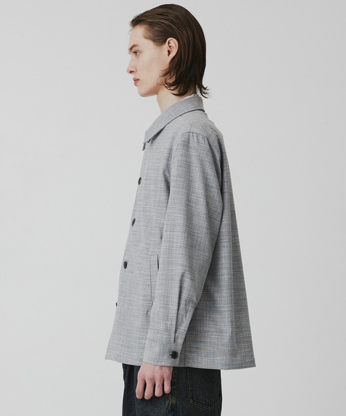 UNITED TOKYO（ユナイテッドトウキョウ）の「【着心地抜群】Slab Tweed カバーオールシャツ　｜レーヨン/伸縮性/羽織り/通気性/薄手（カバーオール・メンズ・ネイビー/ライトグレー/ブラック・1/2）」の14枚目の写真