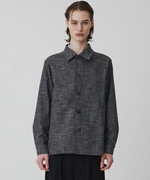 UNITED TOKYO（ユナイテッドトウキョウ）の「【着心地抜群】Slab Tweed カバーオールシャツ　｜レーヨン/伸縮性/羽織り/通気性/薄手（カバーオール・メンズ・ネイビー/ライトグレー/ブラック・1/2）」の16枚目の写真