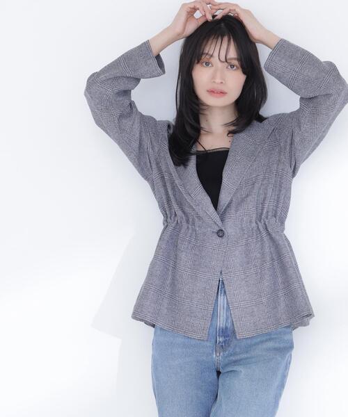 NATURAL BEAUTY BASIC（ナチュラルビューティーベーシック）の「ドロストシャドーチェックジャケット（テーラードジャケット・レディース・グレー系その他/ベージュ系その他・FREE）」の2枚目の写真