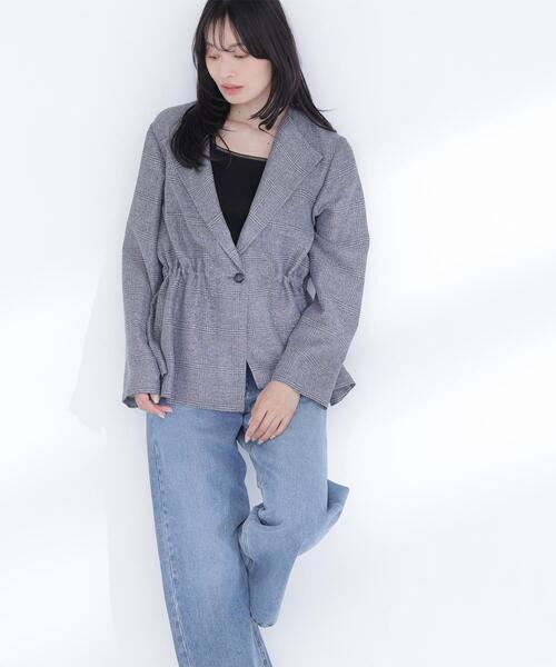 NATURAL BEAUTY BASIC（ナチュラルビューティーベーシック）の「ドロストシャドーチェックジャケット（テーラードジャケット・レディース・グレー系その他/ベージュ系その他・FREE）」の3枚目の写真
