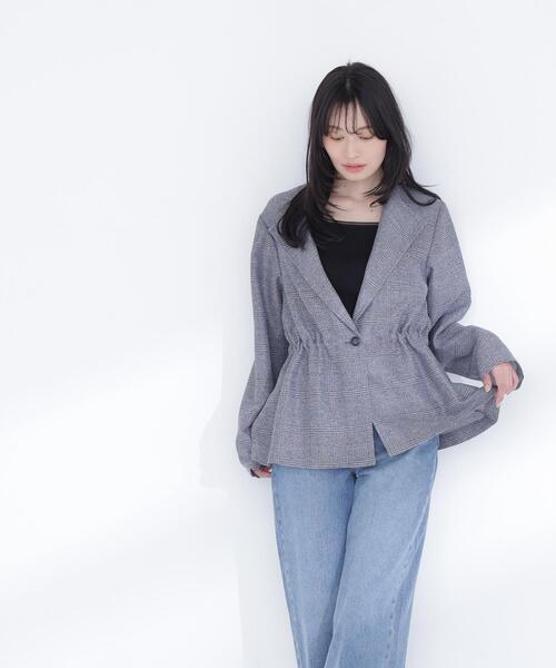NATURAL BEAUTY BASIC（ナチュラルビューティーベーシック）の「ドロストシャドーチェックジャケット（テーラードジャケット・レディース・グレー系その他/ベージュ系その他・FREE）」の7枚目の写真