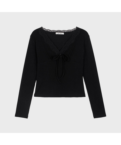 ALKI ALKA(アルキアルカ)の「Lace Trim Long Sleeve (Black)(Tシャツ/カットソー・レディース・ブラック・FREE)」の1枚目の写真