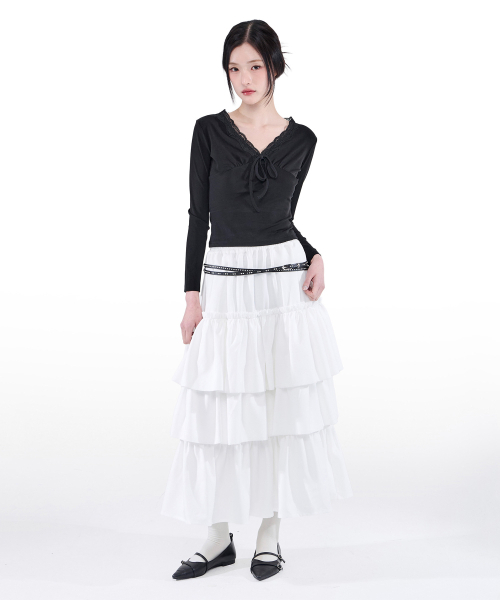 ALKI ALKA(アルキアルカ)の「Lace Trim Long Sleeve (Black)(Tシャツ/カットソー・レディース・ブラック・FREE)」の3枚目の写真