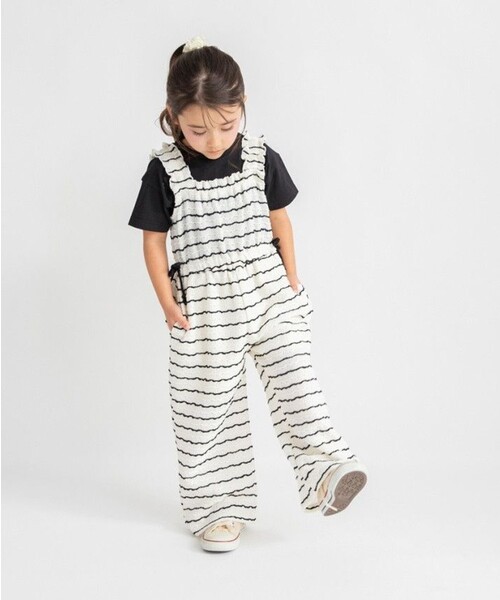 BRANSHES（ブランシェス）の「【おそろい】カットジャガードサロペット（サロペット/オーバーオール・キッズ・アイボリー/ブラック・90/130/140/150/100/120/110）」の6枚目の写真