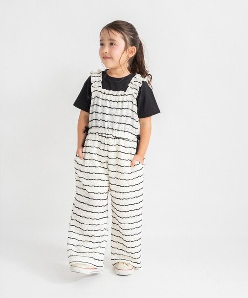 BRANSHES（ブランシェス）の「【おそろい】カットジャガードサロペット（サロペット/オーバーオール・キッズ・アイボリー/ブラック・90/130/140/150/100/120/110）」の7枚目の写真