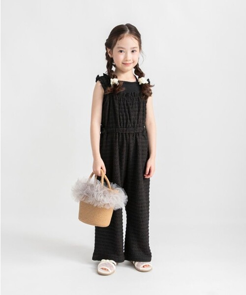BRANSHES（ブランシェス）の「【おそろい】カットジャガードサロペット（サロペット/オーバーオール・キッズ・アイボリー/ブラック・90/130/140/150/100/120/110）」の14枚目の写真