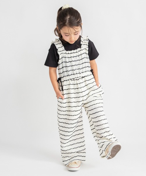 BRANSHES（ブランシェス）の「【おそろい】カットジャガードサロペット（サロペット/オーバーオール・キッズ・アイボリー/ブラック・90/130/140/150/100/120/110）」の2枚目の写真
