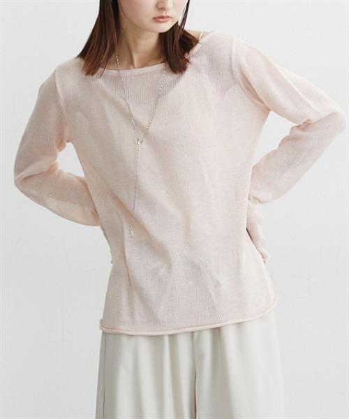 nissen(ニッセン)の「透かし編みボートネックニットソー(Tシャツ/カットソー・レディース・グレー/ブラック/ピンク・FREE)」の3枚目の写真