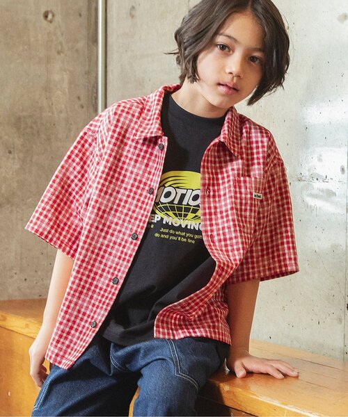 BREEZE（ブリーズ）の「B NEWJACK ケミカルプリントチェックシャツ（シャツ/ブラウス・キッズ・ミント/レッド・90/100/110/120/130/140/150/160）」の2枚目の写真