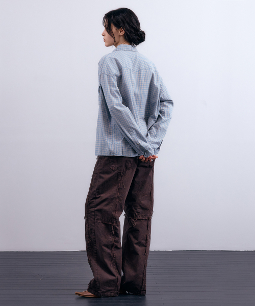 NUAKLE(ヌアクル)の「(w) ドライチェッククロップシャツ_スカイブルー(シャツ/ブラウス・レディース・その他・1/2)」の5枚目の写真