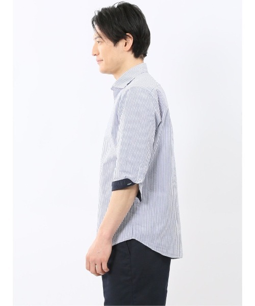 TAKA-Q(タカキュー)の「【吸水速乾 クールマックス】タカキュー 綿混 サッカー ワイドカラー 7分袖 シャツ(シャツ/ブラウス・メンズ・ブルー/サックスブルー/ネイビー/ブルー系その他・MEDIUM/LARGE/X-LARGE)」の12枚目の写真
