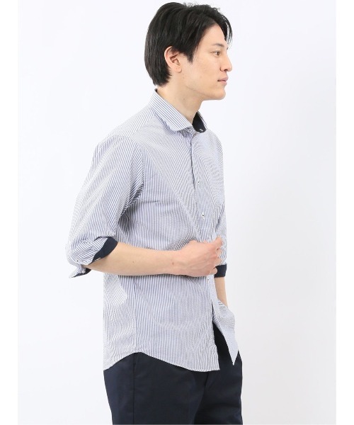 TAKA-Q(タカキュー)の「【吸水速乾 クールマックス】タカキュー 綿混 サッカー ワイドカラー 7分袖 シャツ(シャツ/ブラウス・メンズ・ブルー/サックスブルー/ネイビー/ブルー系その他・MEDIUM/LARGE/X-LARGE)」の14枚目の写真