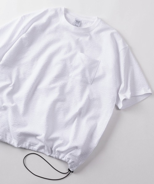 make a ray!(メイク ア レイ!)の「【84】スピンドル付き シアサッカー 無地 ポケット クルーネックTシャツ/ユニセックス/レディース/メンズ(Tシャツ/カットソー・メンズ・ブラック/ホワイト/ベージュ・L/M)」の1枚目の写真
