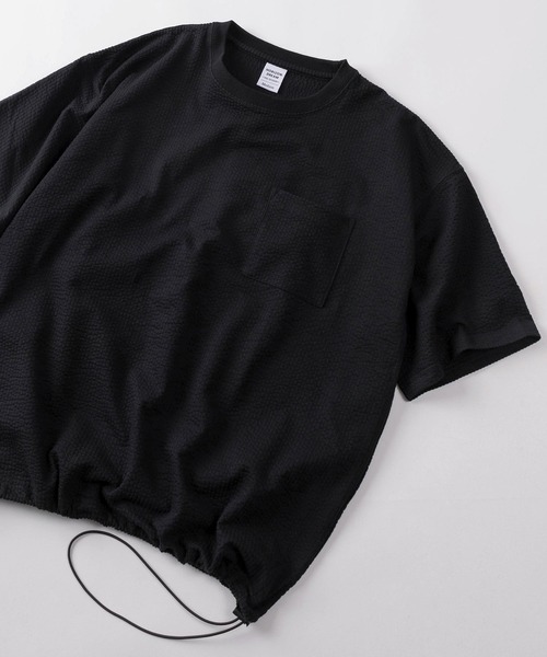 make a ray!(メイク ア レイ!)の「【84】スピンドル付き シアサッカー 無地 ポケット クルーネックTシャツ/ユニセックス/レディース/メンズ(Tシャツ/カットソー・メンズ・ブラック/ホワイト/ベージュ・L/M)」の2枚目の写真