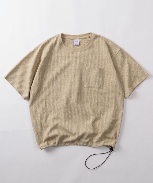 make a ray!(メイク ア レイ!)の「【84】スピンドル付き シアサッカー 無地 ポケット クルーネックTシャツ/ユニセックス/レディース/メンズ(Tシャツ/カットソー・メンズ・ブラック/ホワイト/ベージュ・L/M)」の10枚目の写真