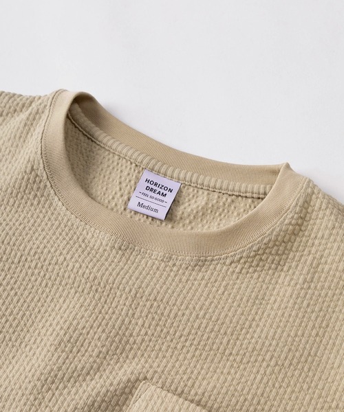 make a ray!(メイク ア レイ!)の「【84】スピンドル付き シアサッカー 無地 ポケット クルーネックTシャツ/ユニセックス/レディース/メンズ(Tシャツ/カットソー・メンズ・ブラック/ホワイト/ベージュ・L/M)」の8枚目の写真