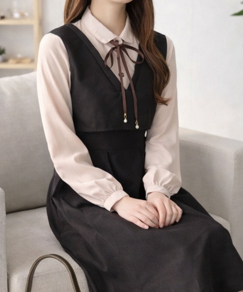 Dewlily(デューリリー)の「甘すぎないかわいさ 重ね着風 クラシカルレイヤード風ワンピース(ワンピース・レディース・ブラック/ブラウン・L/M/S)」の22枚目の写真