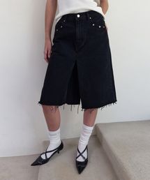 DIAGONAL（ダイアゴナル）の「DENIM WRAP SKIRT SHORTS (black)（デニムパンツ）」