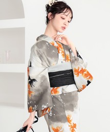 kimonomachi | レディース浴衣2点セット 3L/4L(綿浴衣+しわ兵児帯)大きいサイズ 変わり紅梅生地 綿100% KIMONOMACHIオリジナル 大きいサイズの浴衣(浴衣)