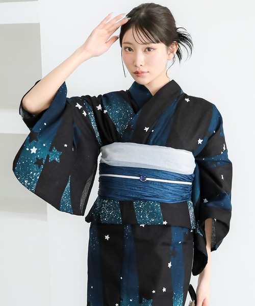 kimonomachi（キモノマチ）の「レディース浴衣2点セット 3L/4L（綿浴衣＋しわ兵児帯）大きいサイズ 変わり紅梅生地 綿100％ KIMONOMACHIオリジナル 大きいサイズの浴衣（浴衣・レディース・ブルーグリーン/ライトグリーン/ラベンダー/スカイブルー/ブルーグレー/ブラック×レッド/カリビアンブルー/ダークネイビー・4L/3L）」の6枚目の写真