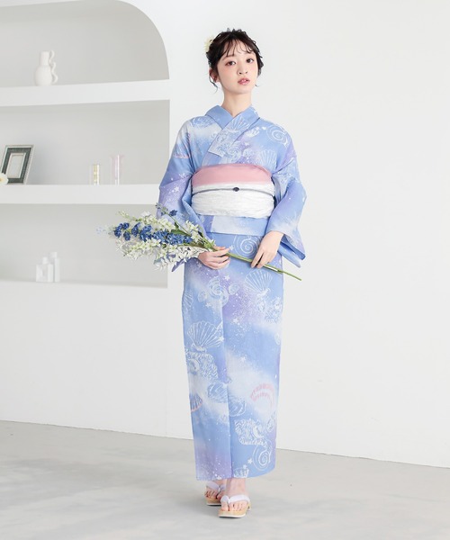kimonomachi（キモノマチ）の「レディース浴衣2点セット 3L/4L（綿浴衣＋しわ兵児帯）大きいサイズ 変わり紅梅生地 綿100％ KIMONOMACHIオリジナル 大きいサイズの浴衣（浴衣・レディース・ブルーグリーン/ライトグリーン/ラベンダー/スカイブルー/ブルーグレー/ブラック×レッド/カリビアンブルー/ダークネイビー・4L/3L）」の16枚目の写真