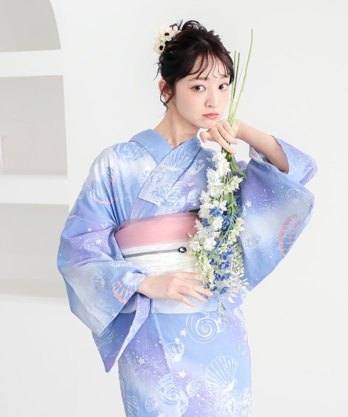kimonomachi（キモノマチ）の「レディース浴衣2点セット 3L/4L（綿浴衣＋しわ兵児帯）大きいサイズ 変わり紅梅生地 綿100％ KIMONOMACHIオリジナル 大きいサイズの浴衣（浴衣・レディース・ブルーグリーン/ライトグリーン/ラベンダー/スカイブルー/ブルーグレー/ブラック×レッド/カリビアンブルー/ダークネイビー・4L/3L）」の17枚目の写真