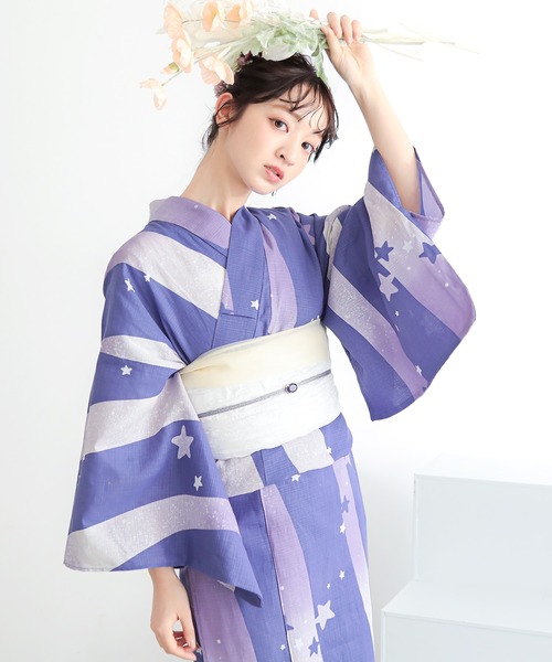 kimonomachi（キモノマチ）の「レディース浴衣2点セット 3L/4L（綿浴衣＋しわ兵児帯）大きいサイズ 変わり紅梅生地 綿100％ KIMONOMACHIオリジナル 大きいサイズの浴衣（浴衣・レディース・ブルーグリーン/ライトグリーン/ラベンダー/スカイブルー/ブルーグレー/ブラック×レッド/カリビアンブルー/ダークネイビー・4L/3L）」の9枚目の写真