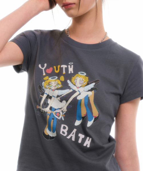 MUSINSA STANDARD WOMAN（ムシンサスタンダードウーマン）の「[ユースベース コラボ] ウィメンズ ツインガールズ Tシャツ [ダークグレー]（Tシャツ/カットソー・レディース・その他・SMALL/MEDIUM）」の4枚目の写真