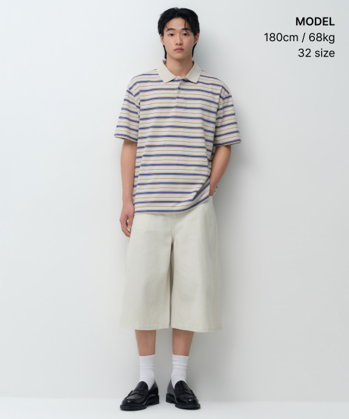 MUSINSA STANDARD（ムシンサスタンダード）の「リネンライクロングバミューダデニムパンツ[クリーム]（デニムパンツ・メンズ・その他・26/27/28/29/30/31/32/33/34/36/38/40/42）」の2枚目の写真