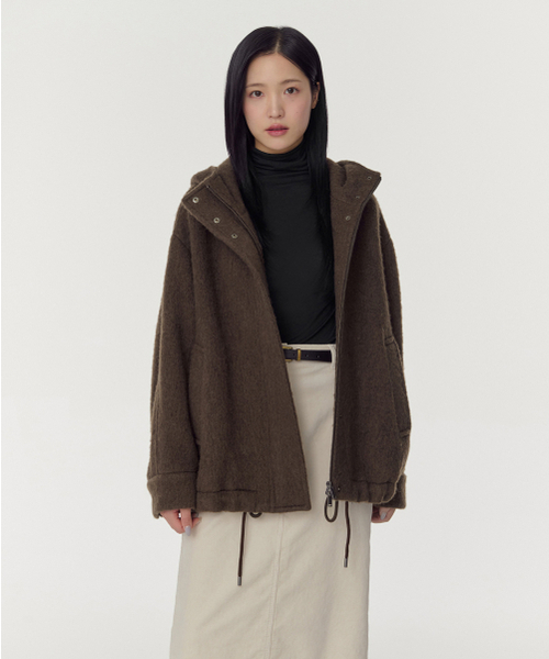 MUSINSA STANDARD WOMAN（ムシンサスタンダードウーマン）の「ウィメンズアルパカブレンドフードパーカーショートコート[ブラウン]（チェスターコート・レディース・その他・LARGE/MEDIUM/SMALL/X-SMALL）」の9枚目の写真
