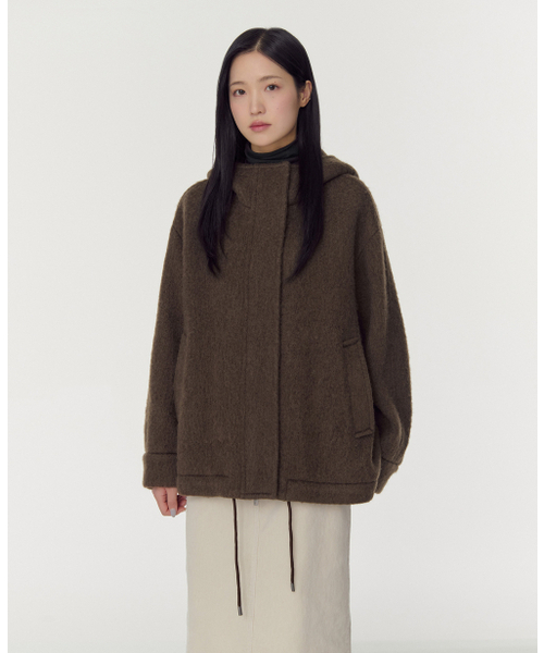 MUSINSA STANDARD WOMAN（ムシンサスタンダードウーマン）の「ウィメンズアルパカブレンドフードパーカーショートコート[ブラウン]（チェスターコート・レディース・その他・LARGE/MEDIUM/SMALL/X-SMALL）」の10枚目の写真