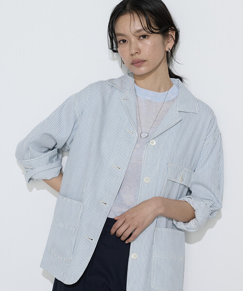 COMME CA Wardrobe(コムサワードローブ)の「ヒッコリー カバーオール(その他アウター・レディース・ホワイト/インディゴブルー・FREE)」の2枚目の写真