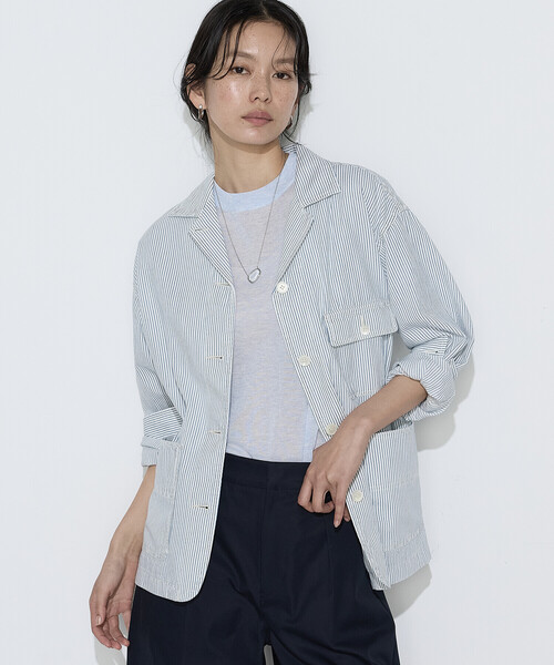 COMME CA Wardrobe(コムサワードローブ)の「ヒッコリー カバーオール(その他アウター・レディース・ホワイト/インディゴブルー・FREE)」の5枚目の写真