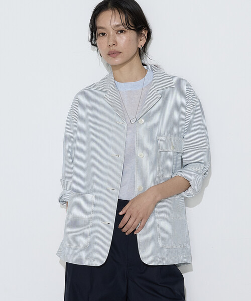 COMME CA Wardrobe(コムサワードローブ)の「ヒッコリー カバーオール(その他アウター・レディース・ホワイト/インディゴブルー・FREE)」の6枚目の写真