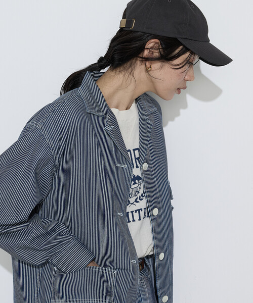 COMME CA Wardrobe(コムサワードローブ)の「ヒッコリー カバーオール(その他アウター・レディース・ホワイト/インディゴブルー・FREE)」の11枚目の写真