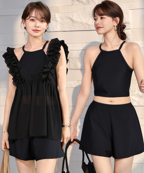 セール ビキニ3点セット 深Vネックフリルシアートップス ホルターハイネックビキニ レディース水着 水着 TeddyShop テディショップ のファッション通販