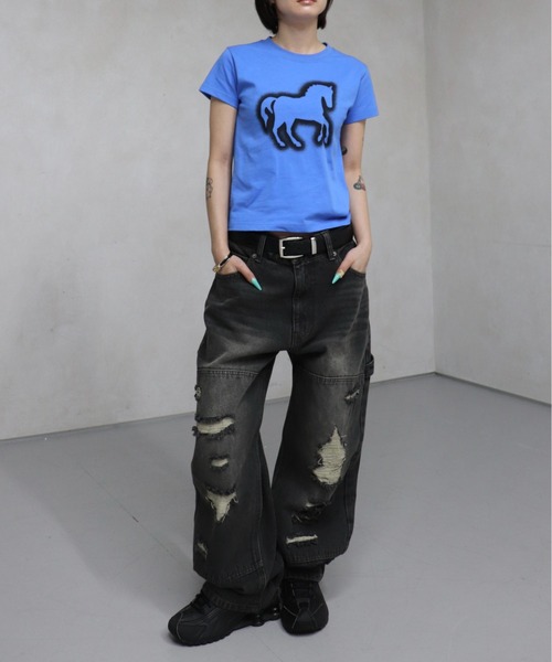 FTW(エフティダブリュー)の「HORSE PRINT TEE(Tシャツ/カットソー・レディース・ブラック/ブルー・SMALL/MEDIUM/LARGE)」の8枚目の写真