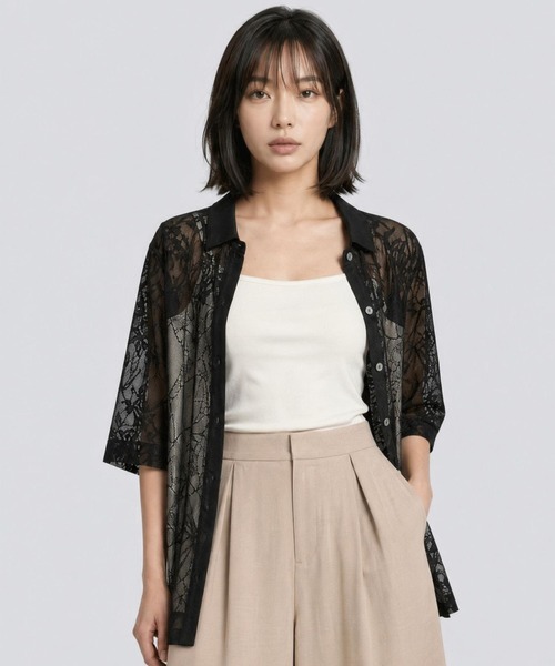 LEPSIM（レプシィム）の「レースパッチワークシャツ/SS　647563（シャツ/ブラウス・レディース・ブラック/オフホワイト・FREE）」の10枚目の写真