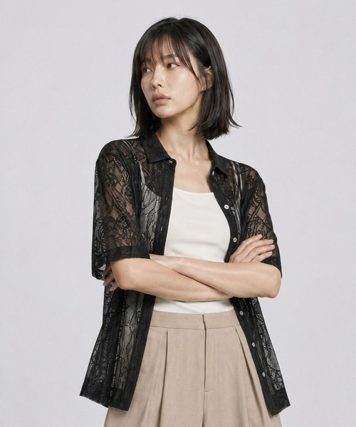 LEPSIM（レプシィム）の「レースパッチワークシャツ/SS　647563（シャツ/ブラウス・レディース・ブラック/オフホワイト・FREE）」の11枚目の写真