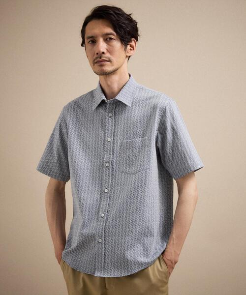 TAKEO KIKUCHI(タケオキクチ)の「播州織り 千鳥 半袖シャツ(シャツ/ブラウス・メンズ・ダークグレー/ライトグリーン/ブルー・04/03/02/01)」の4枚目の写真
