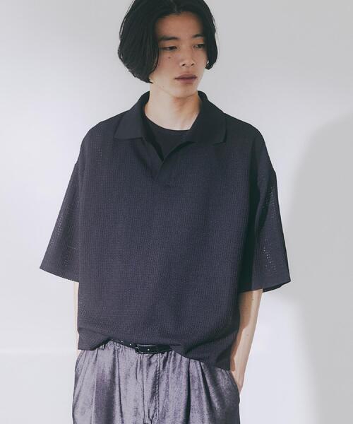 tk.TAKEO KIKUCHI(ティーケータケオキクチ)の「【ソフトタッチ】ルーズスキッパーポロシャツ/ソフト肌触り/オーバーサイズ/ルーズ/ドロップショルダー/通気性(Tシャツ/カットソー・メンズ・オフホワイト/ブラック/ライトブルー・01/02/03)」の13枚目の写真