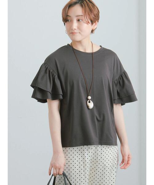 Te chichi(テチチ)の「【接触冷感/遮熱/吸水速乾】フリルスリーブビッグTシャツ(Tシャツ/カットソー・レディース・ブラック/ブルー/オフホワイト/チャコールグレー・F)」の4枚目の写真